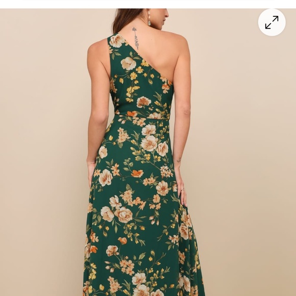 Lulus Elegant Admiration Emerald Green Floral One-shoulder Maxi Dress - Size S - Picture 2 of 4